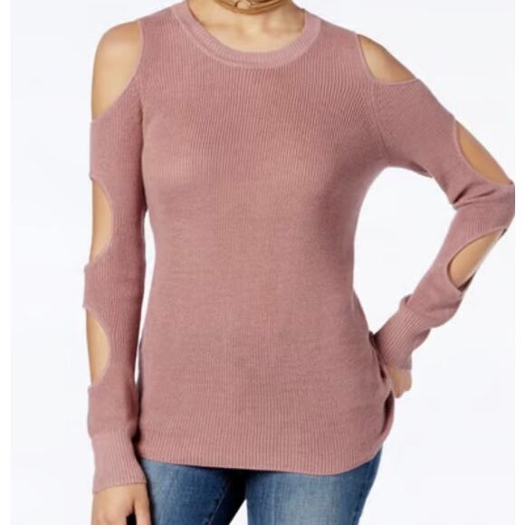 Hippie Rose Nude Pink Long Sleeve Arm Cut Out Crew Neck Sweater Top Women's S - Picture 1 of 9